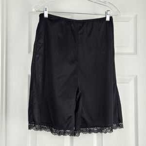 Johanna Lingerie Vtg Pettipants Split Slip Black Size XL Lace Trim Grannycore